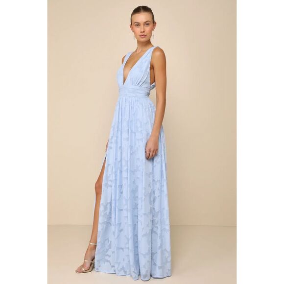 Lulus Sweet Sophistication Light Blue Burnout Floral Maxi Dress Size S NWT - Picture 5 of 15